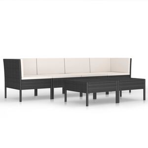 vidaXL 6-tlg. Garten-Lounge-Set mit Auflagen Poly Rattan Schwarz
