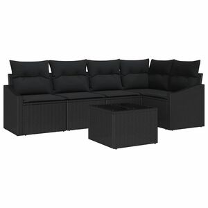 vidaXL Sofa Set mit Kissen 6 pcs Schwarz Poly-Rattan