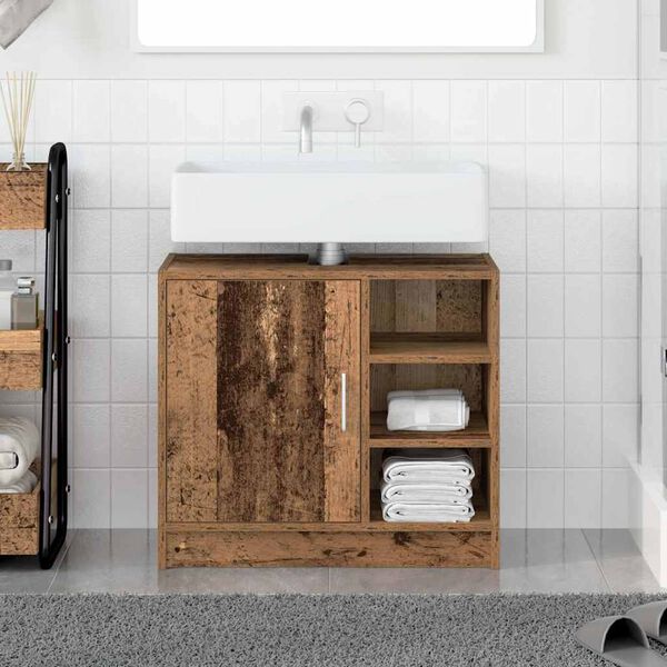 vidaXL Badezimmerschrank mit T&uuml;r Altholz 63 x 29 x 55 cm Holzwerkstoff