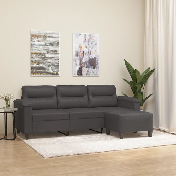 vidaXL 3-Sitzer-Sofa mit Hocker Grau 180 cm Kunstleder