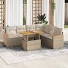 vidaXL 7-tlg. Garten-Sofagarnitur mit Kissen Beige Poly Rattan Akazie