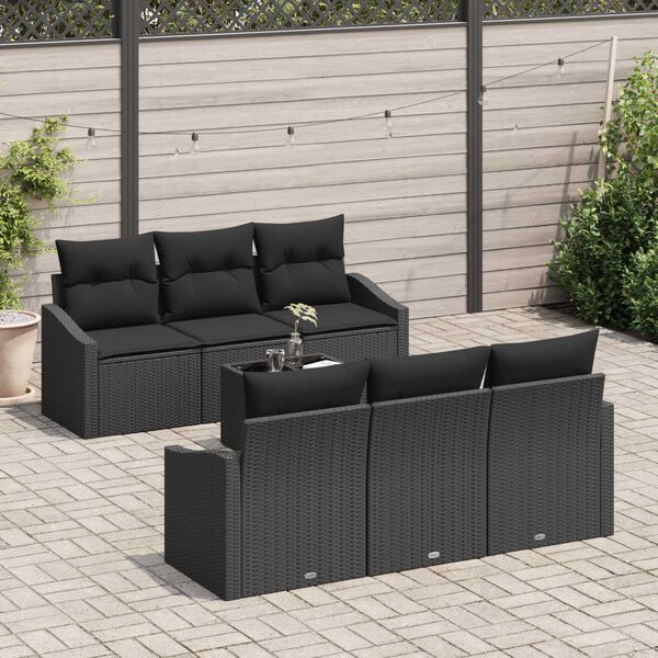 vidaXL Sofa Set mit Kissen mit Speicher 7 pcs Schwarz Poly-Rattan