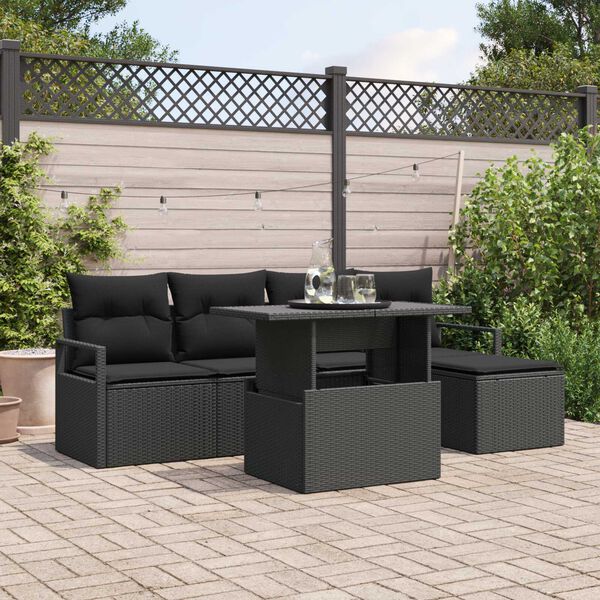 vidaXL Garten-Sofa-Set mit Speicher 6 pcs Schwarz Poly Rattan