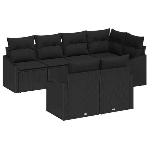 vidaXL Sofa Set mit Kissen 7 pcs Schwarz Poly Rattan