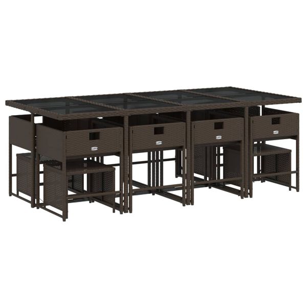 vidaXL 13-tlg. Garten-Essgruppe mit Kissen Braun Poly Rattan