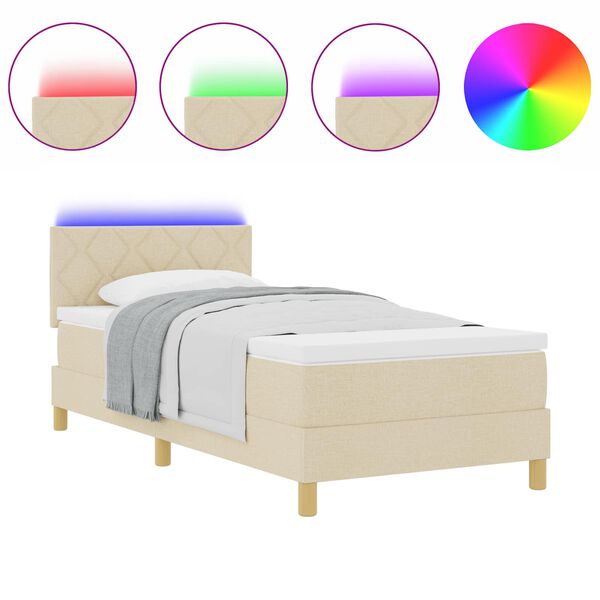 vidaXL LED Boxspringbett mit Matratze Creme 100 x 200 cm Stoff
