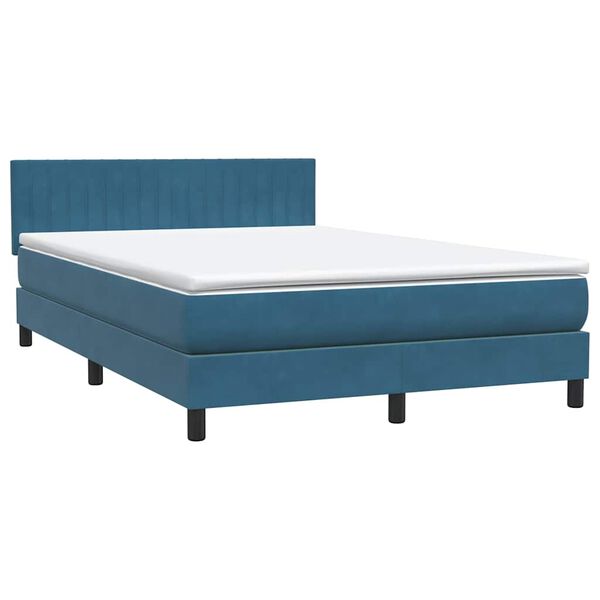 vidaXL Boxspringbett mit Matratze Dunkelblau 140x210 cm Samt