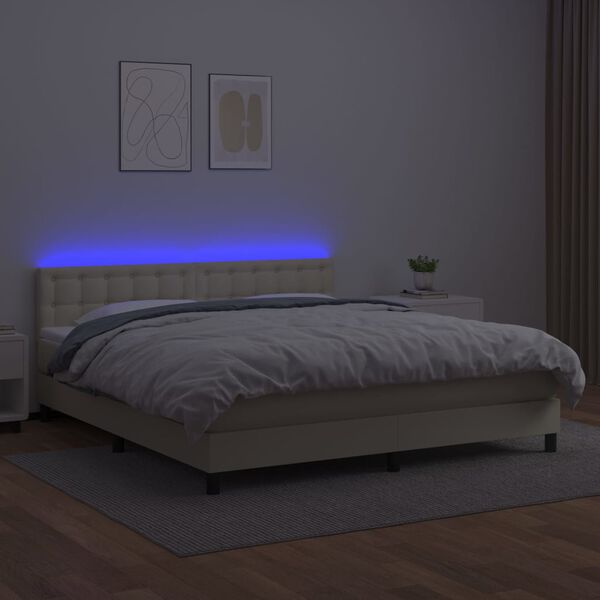 vidaXL Boxspringbett mit Matratze & LED Creme 180x200 cm Kunstleder