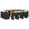 vidaXL 11-tlg. Garten-Essgruppe mit Kissen Schwarz Poly Rattan