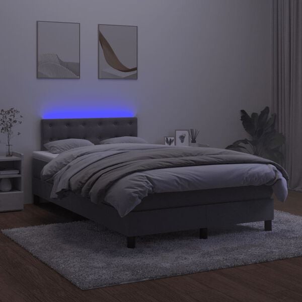 vidaXL Boxspringbett mit Matratze & LED Dunkelgrau 120x200 cm Samt