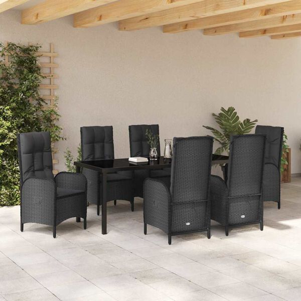 vidaXL Garten Essgruppe mit Kissen 7 pcs Schwarz Poly-Rattan