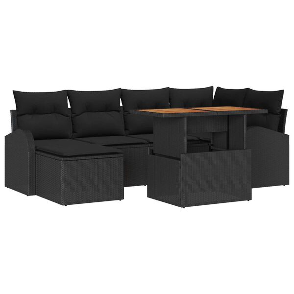 vidaXL Garten-Sofa-Set mit Speicher 7 pcs Schwarz Poly Rattan