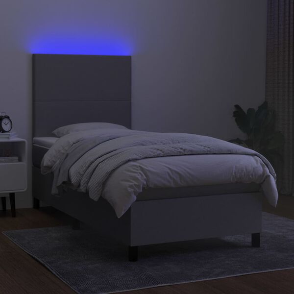 vidaXL Boxspringbett mit Matratze & LED Hellgrau 80x200 cm Stoff