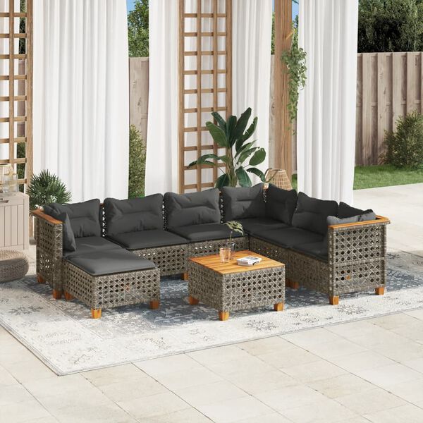 vidaXL 8-tlg. Garten-Sofagarnitur mit Kissen Grau Poly Rattan