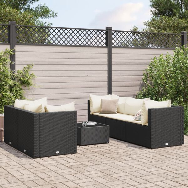 vidaXL 6-tlg. Garten-Lounge-Set mit Kissen Schwarz Poly Rattan