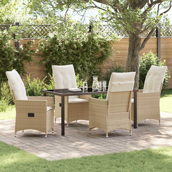 vidaXL Garten Essgruppe mit Kissen 5 pcs Beige Poly Rattan