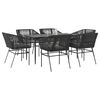 vidaXL 7-tlg. Garten-Essgruppe mit Kissen Schwarz Poly Rattan Glas