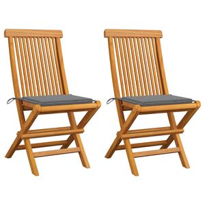vidaXL Klappst&uuml;hle mit grauen Kissen, 2 St&uuml;ck, Massivholz Teakholz