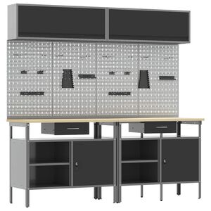 vidaXL Werkbank-Set 8 stk. Schwarz und Grau Pulverbeschichteter Stahl