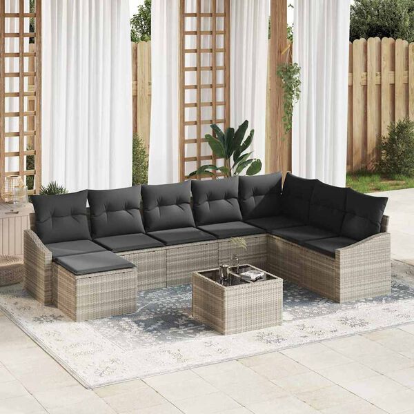 vidaXL Gartensofa-set mit Kissen 8 pcs Hellgrau Poly-Rattan