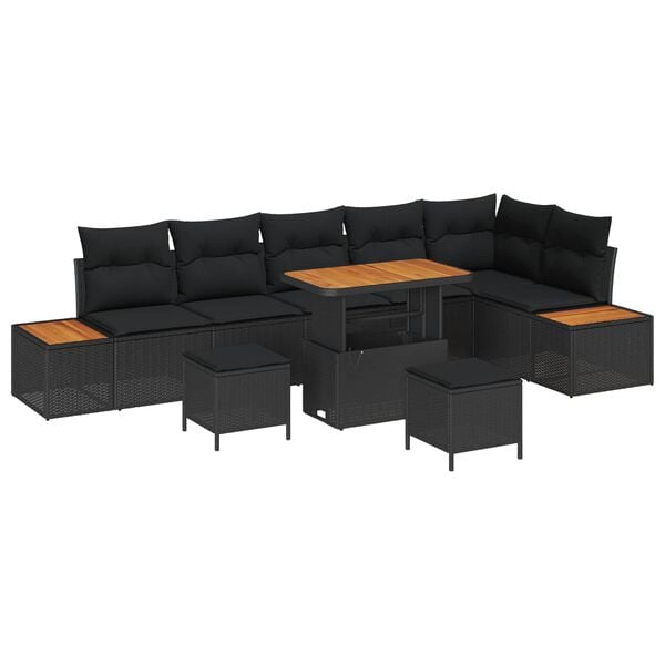vidaXL Gartensofa-set mit Kissen 9 pcs Schwarz Poly Rattan