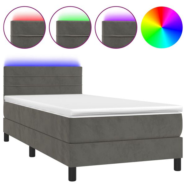 vidaXL Boxspringbett mit Matratze & LED Dunkelgrau 90x190 cm Samt