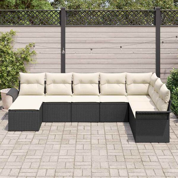vidaXL Garten-Sofa-Set mit Kissen 8 pcs Schwarz Poly Rattan