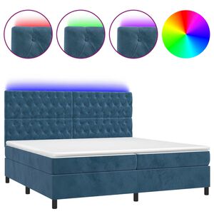 vidaXL Boxspringbett mit Matratze & LED Dunkelblau 200x200 cm Samt