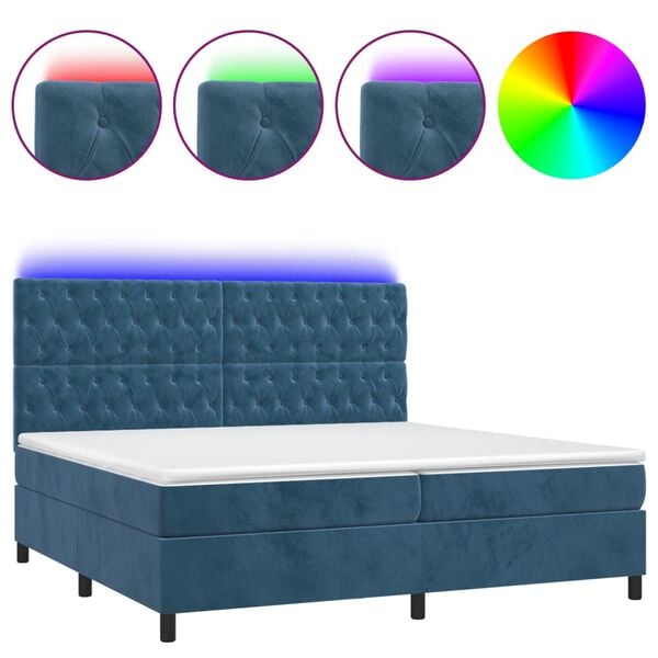 vidaXL Boxspringbett mit Matratze & LED Dunkelblau 200x200 cm Samt