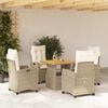 vidaXL 5-tlg. Garten-Essgruppe mit Kissen Beige Poly Rattan