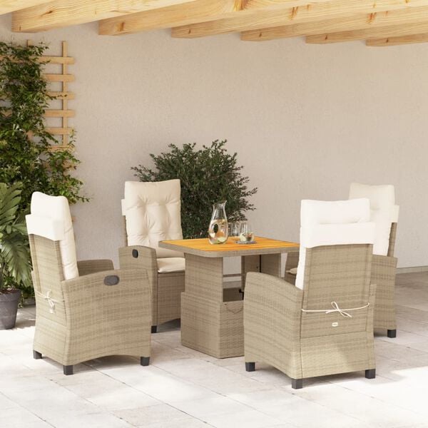 vidaXL 5-tlg. Garten-Essgruppe mit Kissen Beige Poly Rattan