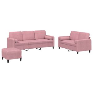 vidaXL 3-tlg. Sofagarnitur mit Kissen Rosa Samt