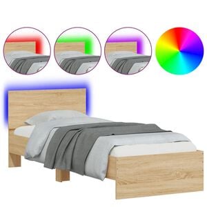 vidaXL Bettgestell mit Kopfteil und LED-Leuchten Sonoma-Eiche 90x200cm
