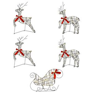 vidaXL Weihnachtsrentier mit Schlitten 5 stk. 100 LEDs Warmes Wei&szlig;