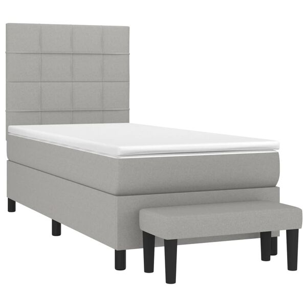 vidaXL Boxspringbett mit Matratze Hellgrau 90x200 cm Stoff