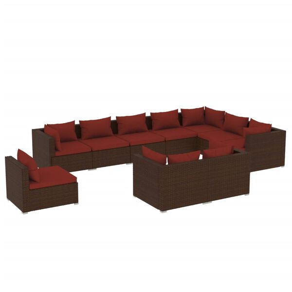 vidaXL 10-tlg. Garten-Lounge-Set mit Kissen Poly Rattan Braun