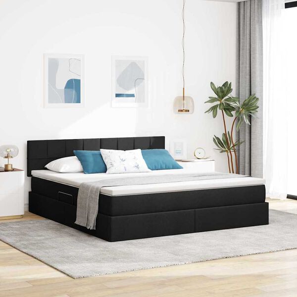 vidaXL Bett mit Stauraum und LED mit LED Schwarz 160 x 200 cm Stoff