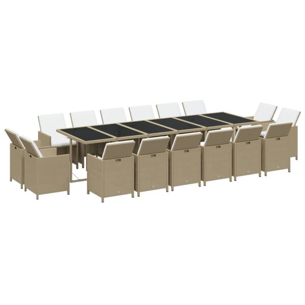 vidaXL 17-tlg. Garten-Essgruppe mit Kissen Poly Rattan Beige