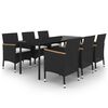vidaXL 7-tlg. Garten-Essgruppe mit Kissen Poly Rattan und Glas