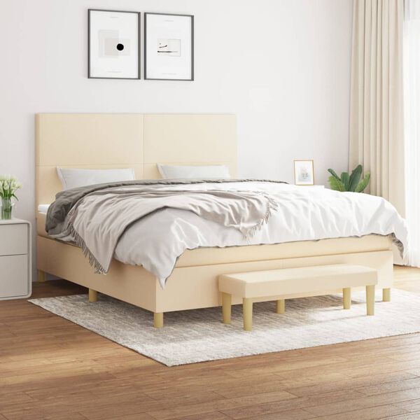 vidaXL Boxspringbett mit Matratze Creme 180x200 cm Stoff