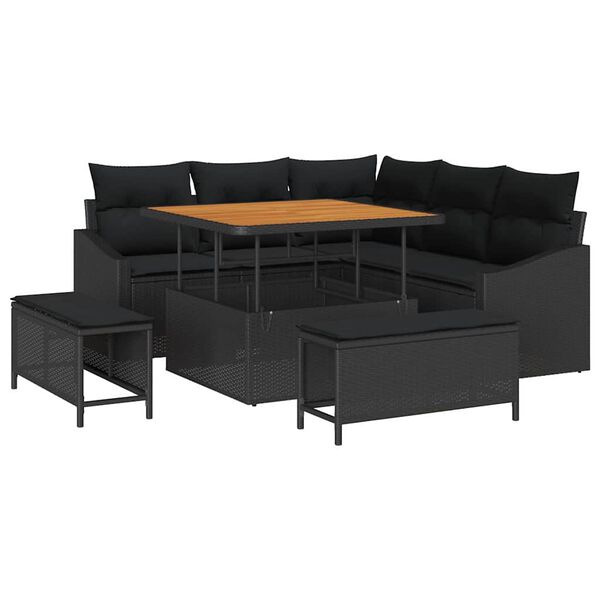 vidaXL Gartensofa-set mit Kissen 8 pcs Schwarz Poly Rattan