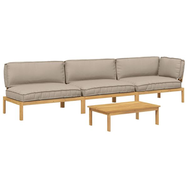 vidaXL Sofa Set mit Kissen Uni 4 pcs Taupe Massivholz Akazie