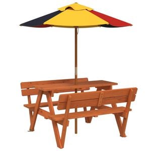 vidaXL Picknicktisch f&uuml;r 4 Kinder mit Sonnenschirm Massivholz Tanne