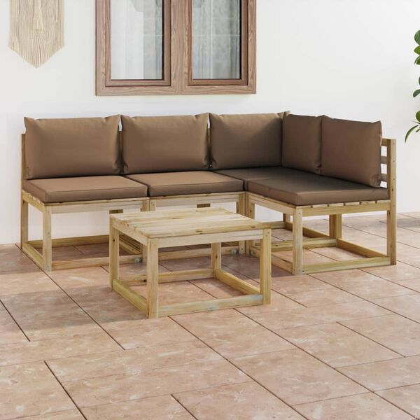 vidaXL 5-tlg. Garten-Lounge-Set mit Taupe Kissen