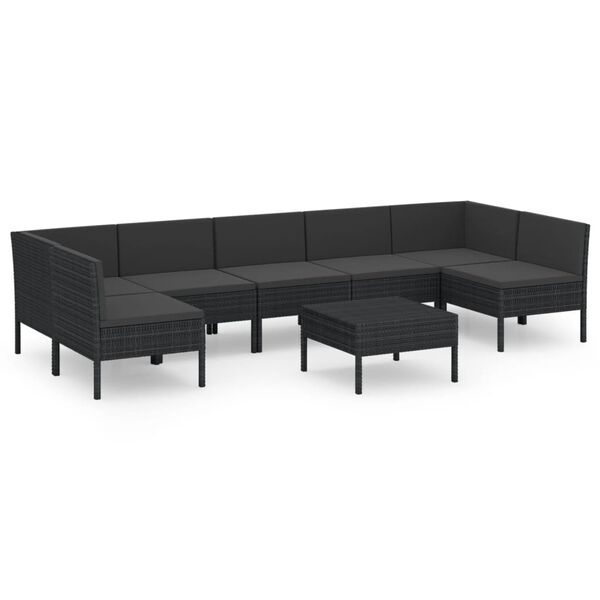 vidaXL 8-tlg. Garten-Lounge-Set mit Auflagen Poly Rattan Schwarz