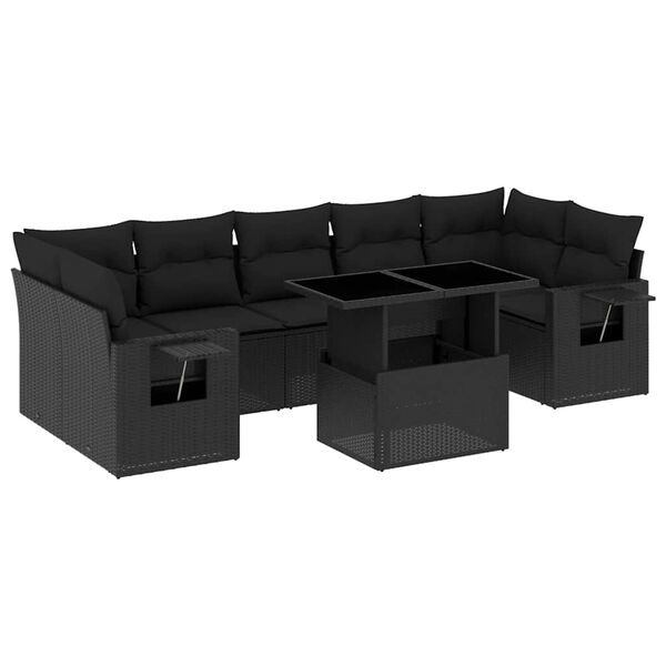 vidaXL 8-tlg. Garten-Sofagarnitur mit Kissen Schwarz Poly Rattan
