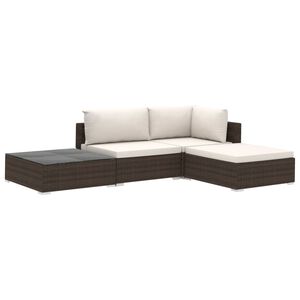 vidaXL 4-tlg. Garten-Lounge-Set mit Auflagen Poly Rattan Braun