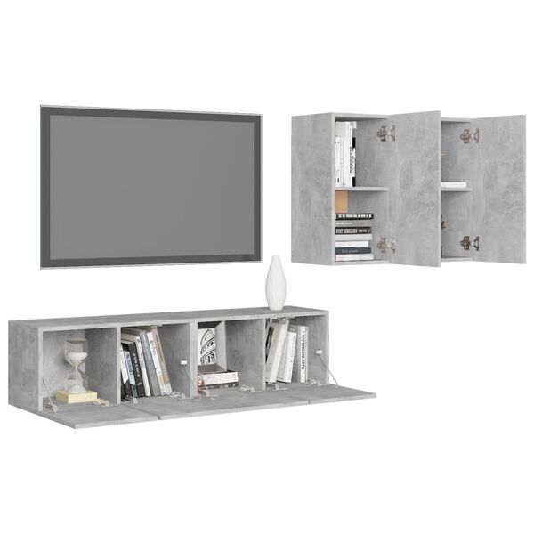 vidaXL 4-tlg. TV-Schrank-Set Betongrau Holzwerkstoff