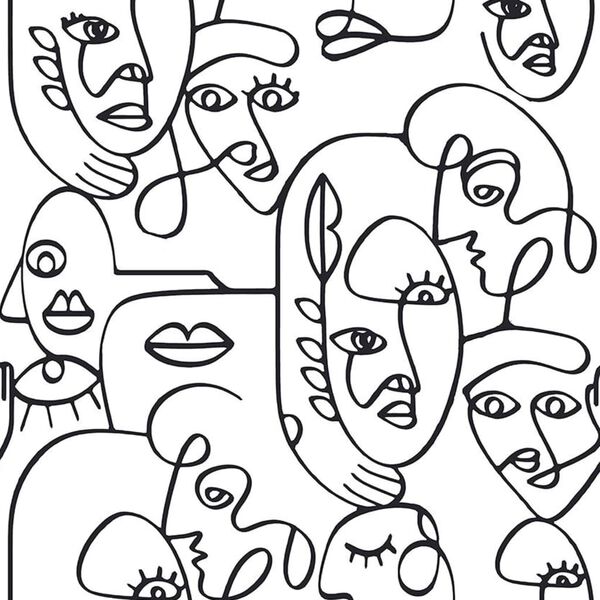 Noordwand Tapete Friends & Coffee Line Art Faces Wei&szlig; und Schwarz