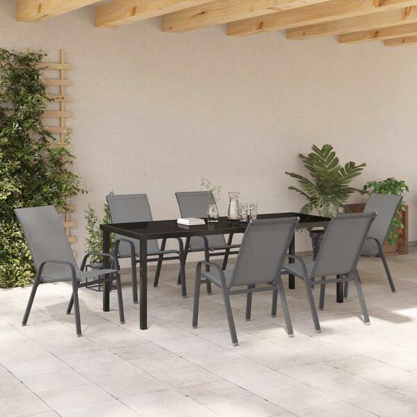 vidaXL Garten Essgruppe 7 pcs Grau und Schwarz